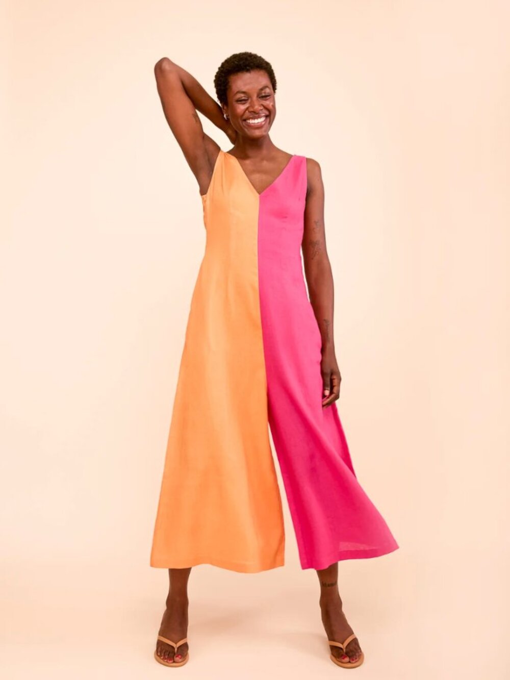 Mixed by Nasrin Linen Jumpsuit Color Block Size Large